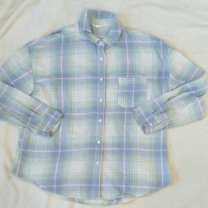 Aeropostale Men's Light Blue and Green Plaid Shirt
